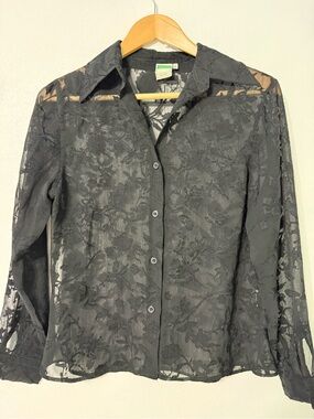 United Colors Of Benetton Sheer Lace Black Blouse vintage made in Italy